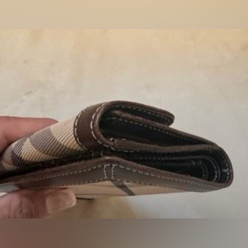 Burberry Blue Label Small Folding Wallet-6 Card Slots White Plaid Brown Leather - Picture 8 of 14